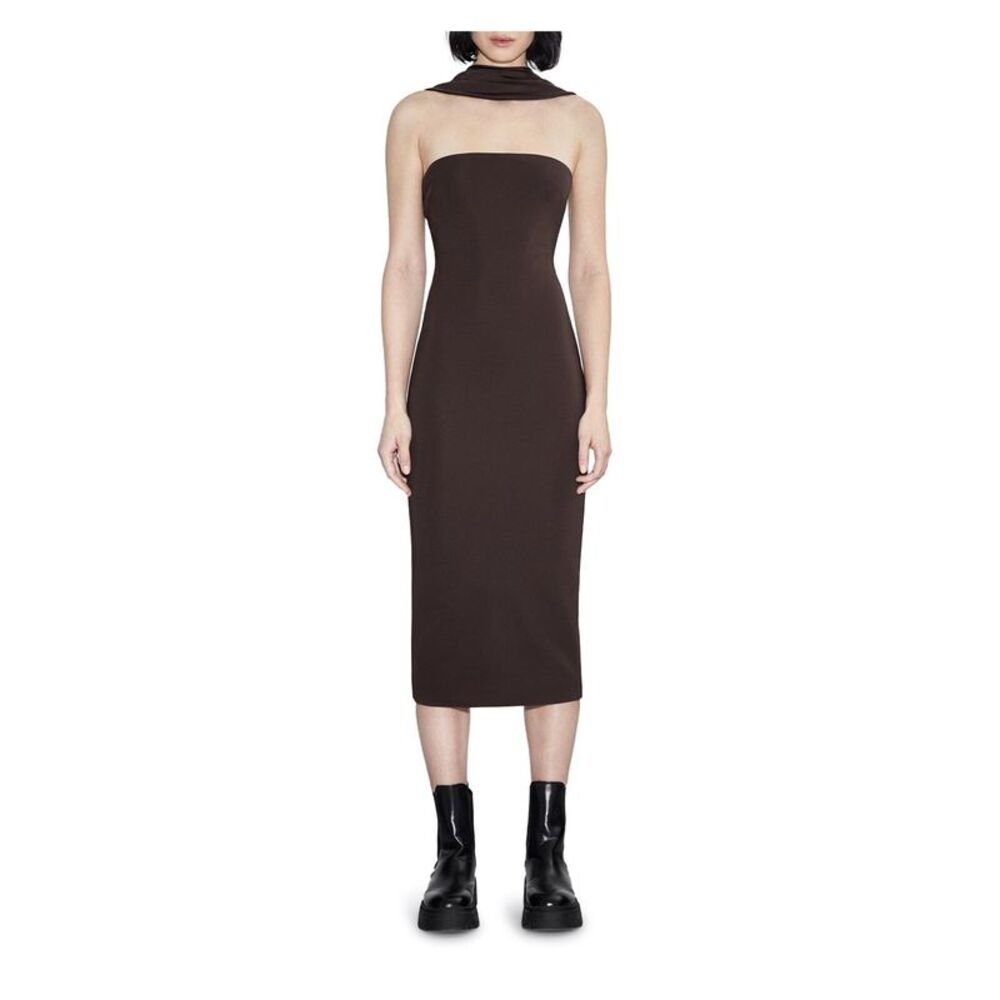 ET OCHS Womens Brown Bandeau Neckline Faux Scarf Sleeveless Midi Dress 6